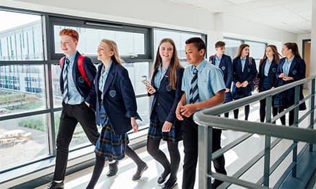 A group of students walking to class in high school