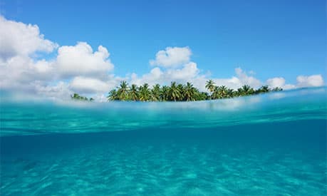 A tropical island partially under water