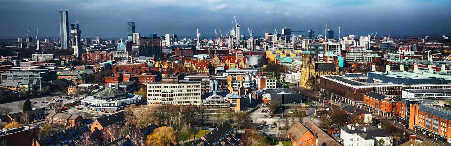 The Manchester cityscape looking from the University of Manchester