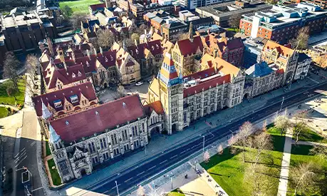 A photograph of the Whitworth Hall from above