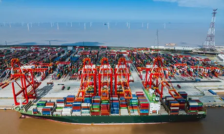 Aerial view of a port in Shanghai