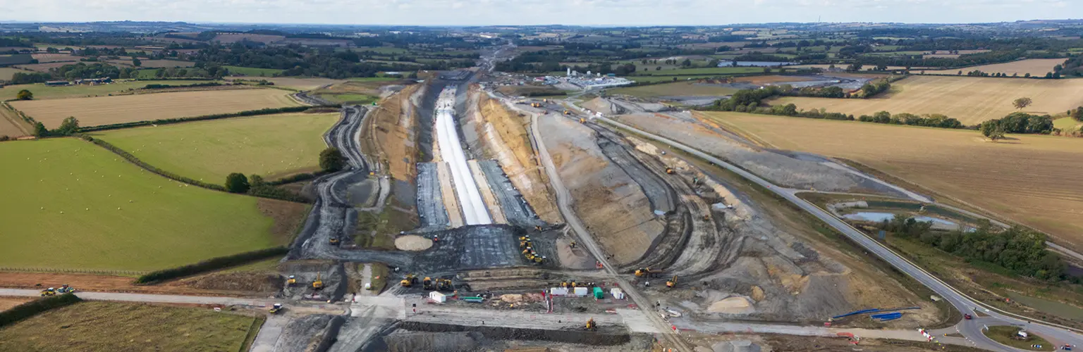 Construction taking place for the HS2 rail line in the south of England.