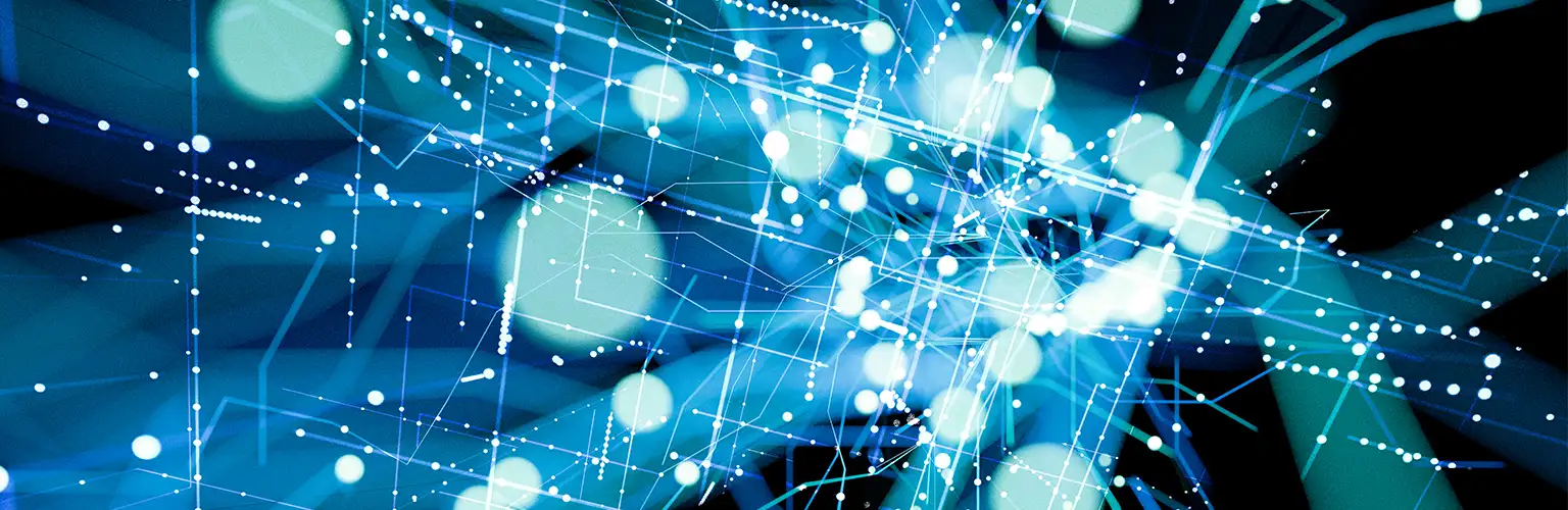 Conceptual image of innovation ecosystem with blue dots and lines connecting.