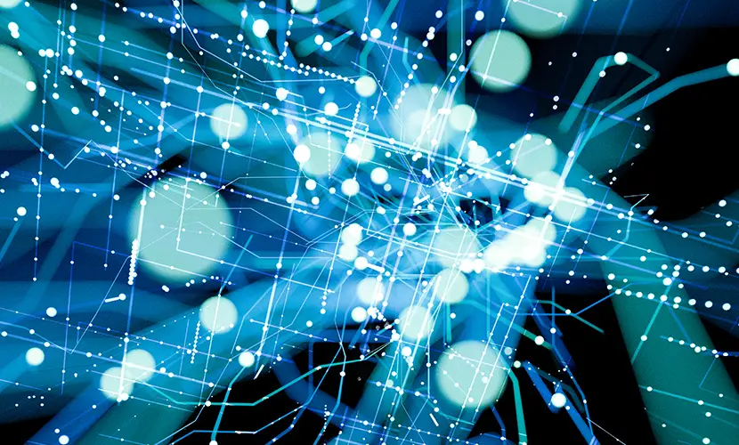 Conceptual image of innovation ecosystem with blue dots and lines connecting.