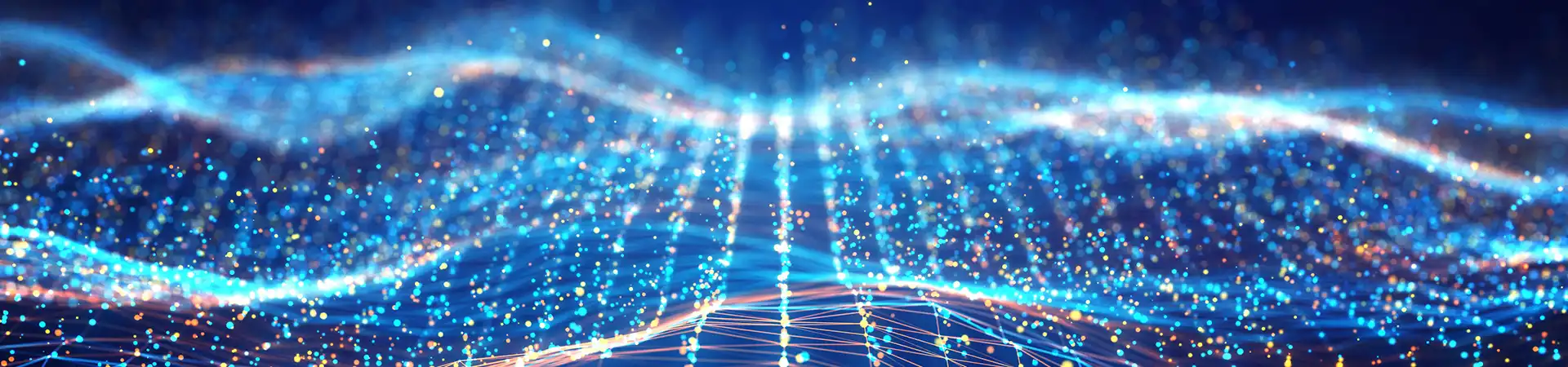 Blue and orange lines and circles on a dark blue background representing data.