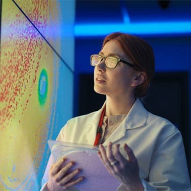 A woman looking at a model of a dataset