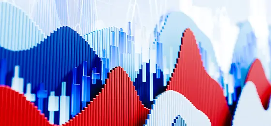 Horizontal multi-layered financial bar graph representing market fluctuations and economic analysis.