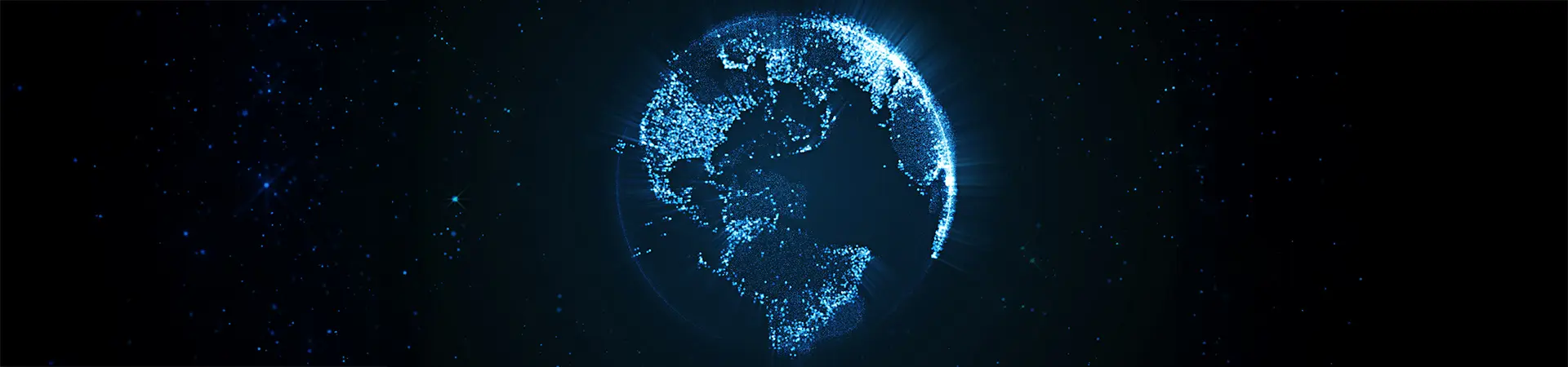 Digital image representing the Earth with land lit up in blue.