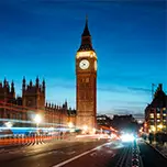 Houses of Parliament and Big Ben at night, view from Westminster Bridge