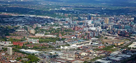An aerial photograph of the city of Manchester.