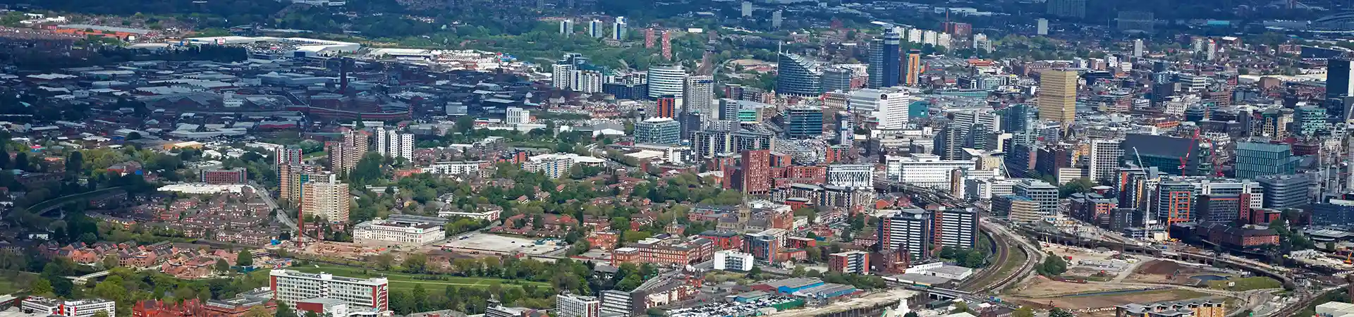 An aerial image of the city of Manchester.
