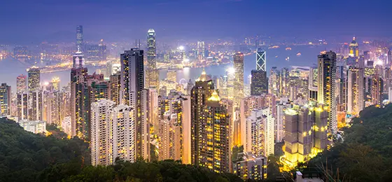 Hong Kong skyline at night.