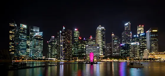 Singapore skyline at night.