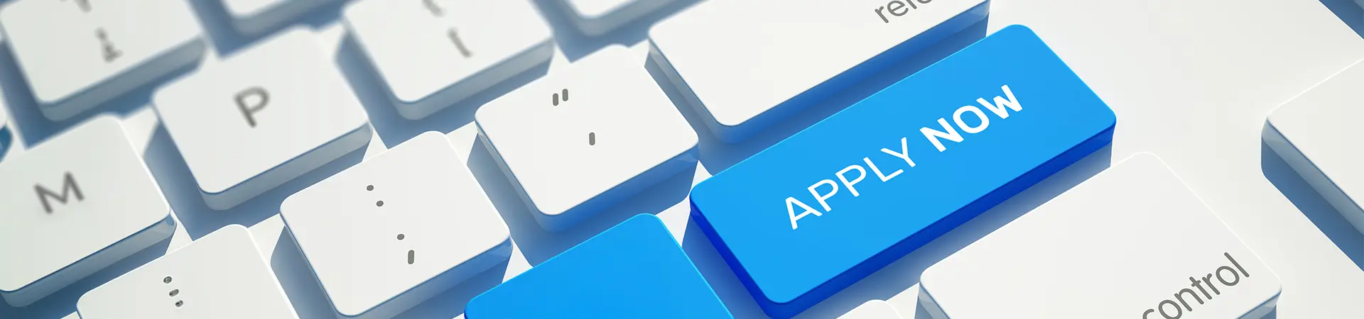 A graphic of a keyboard that has an 'apply now' button.